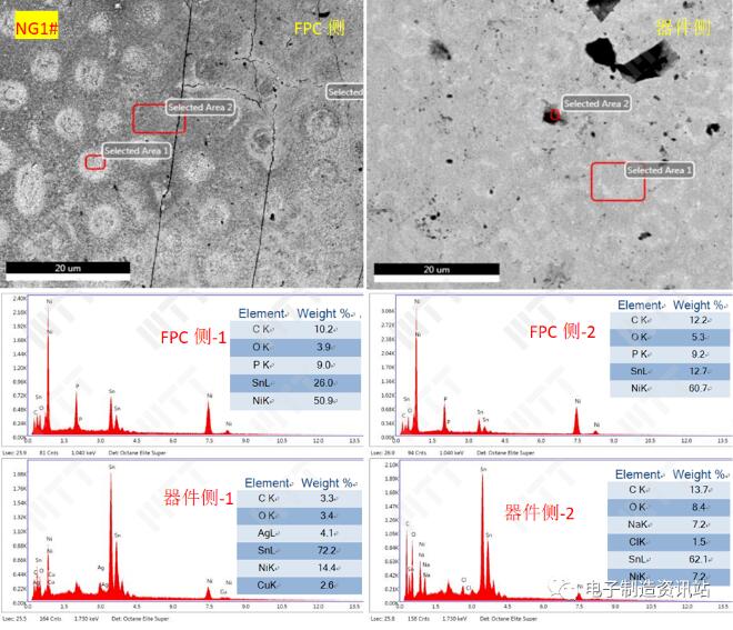 NG1#电阻脱落界面SEM图片及EDS能谱图