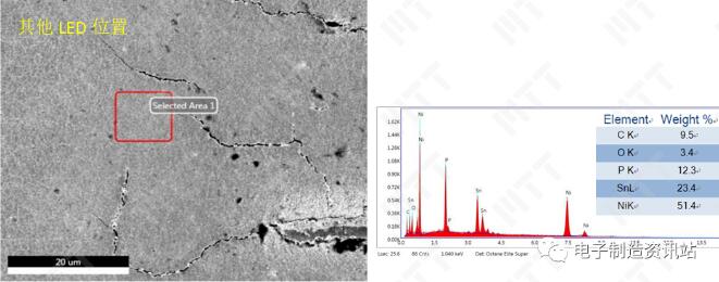 NG1#其他LED位置脱落界面SEM图片及EDS能谱图