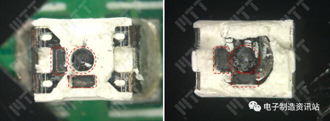 光衰LED灯珠机械开封后光学照片