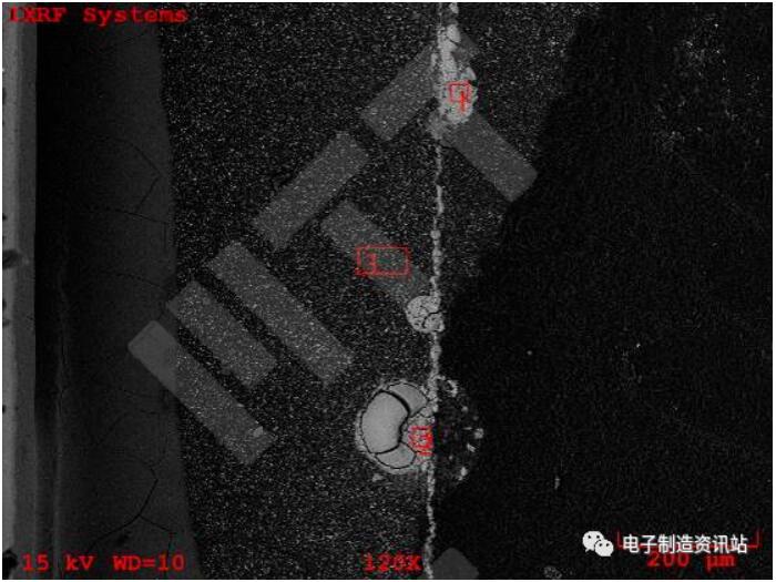 #6失效电池PCB板表面异常颗粒SEM图片