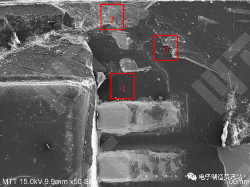 #失效电池剥胶后U3附近表面SEM图片