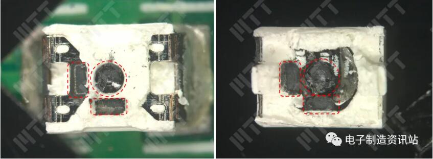光衰LED灯珠机械开封后光学照片
